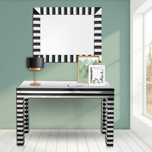 Homeroots 48" Silver And Black Mirrored Glass Console Table   403851