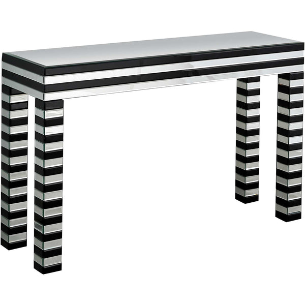Homeroots 48" Silver And Black Mirrored Glass Console Table   403851