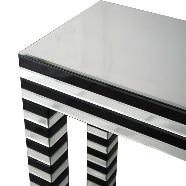 Homeroots 48" Silver And Black Mirrored Glass Console Table   403851