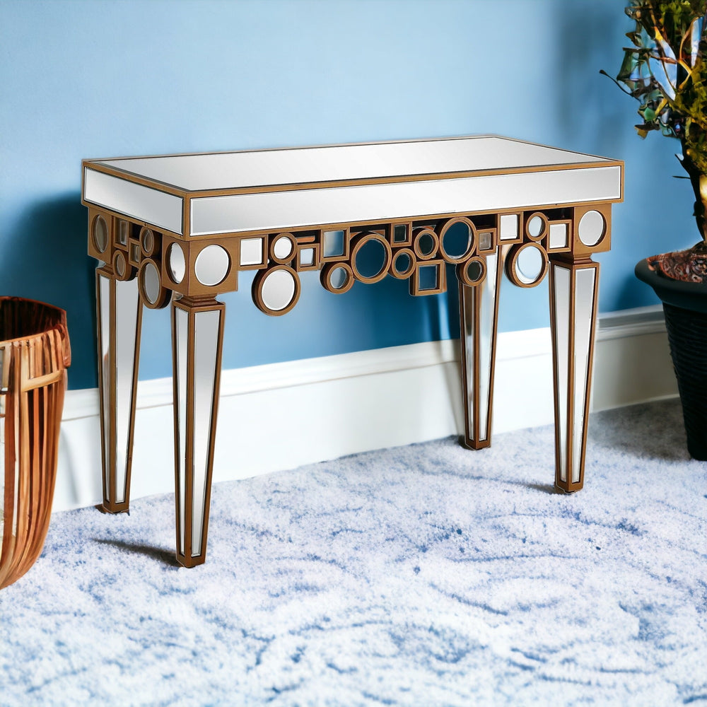 Homeroots 47" Silver And Gold And Silver Mirrored Glass Console Table   403852