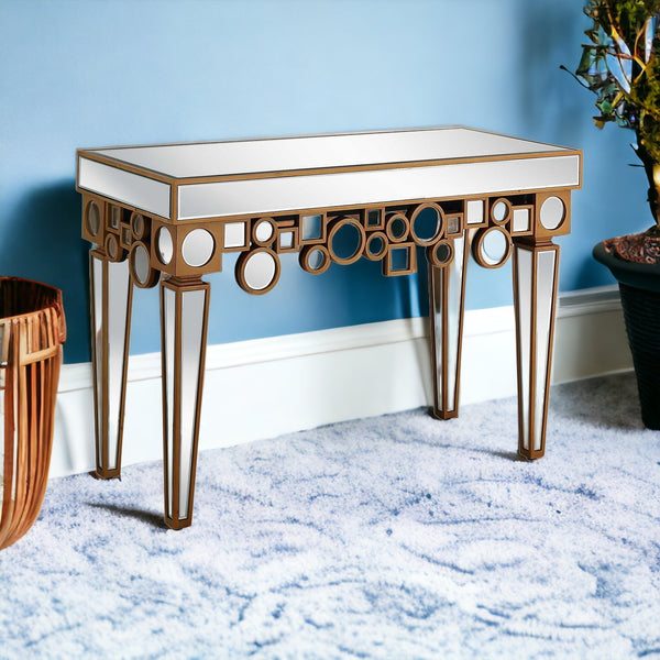 Homeroots 47" Silver And Gold And Silver Mirrored Glass Console Table   403852