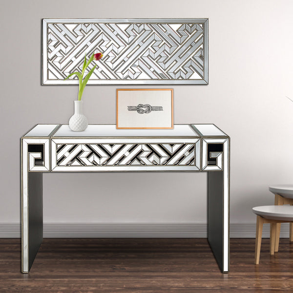 Homeroots 52" Silver And Gold And Silver Mirrored Glass Sled Console Table   403853