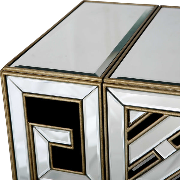 Homeroots 52" Silver And Gold And Silver Mirrored Glass Sled Console Table   403853