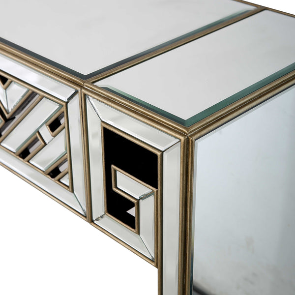 Homeroots 52" Silver And Gold And Silver Mirrored Glass Sled Console Table   403853