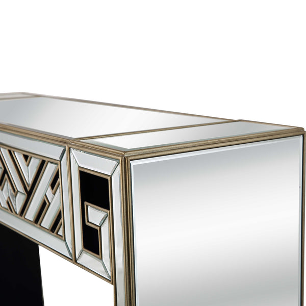 Homeroots 52" Silver And Gold And Silver Mirrored Glass Sled Console Table   403853