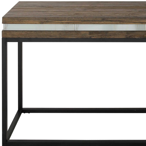HomeRoots 47" Elegant Solid Wood & Faux Marble Sled Console Table with Mirror for Entryways & Living Spaces 403857