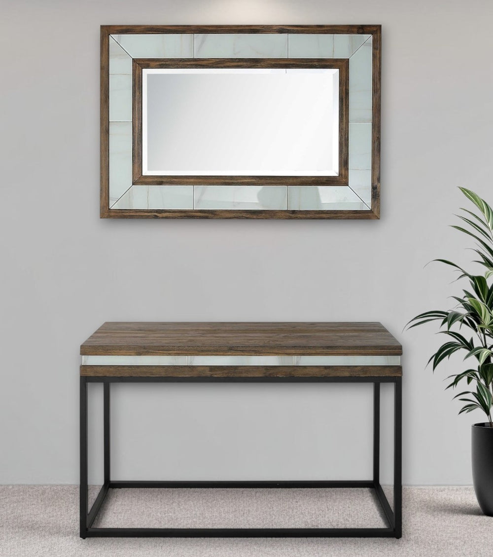 HomeRoots 47" Elegant Solid Wood & Faux Marble Sled Console Table with Mirror for Entryways & Living Spaces 403857