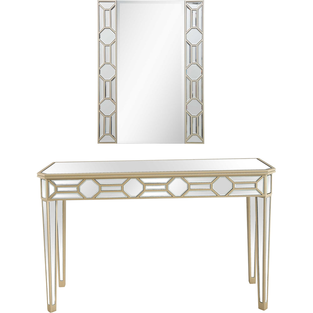 Homeroots Set Of Two 47" Silver And Champagne Mirrored Glass Console Table And Mirror   403863
