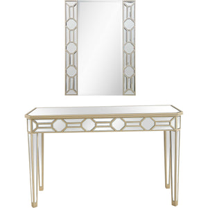 Homeroots Set Of Two 47" Silver And Champagne Mirrored Glass Console Table And Mirror   403863