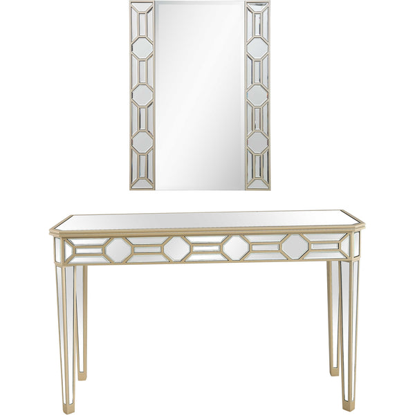 Homeroots Set Of Two 47" Silver And Champagne Mirrored Glass Console Table And Mirror   403863