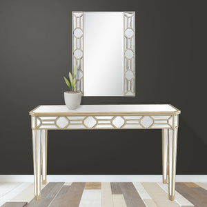 Homeroots Set Of Two 47" Silver And Champagne Mirrored Glass Console Table And Mirror   403863