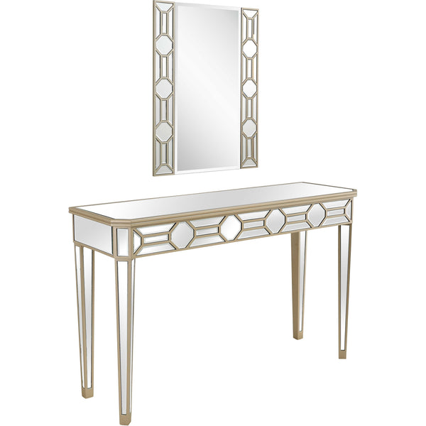 Homeroots Set Of Two 47" Silver And Champagne Mirrored Glass Console Table And Mirror   403863
