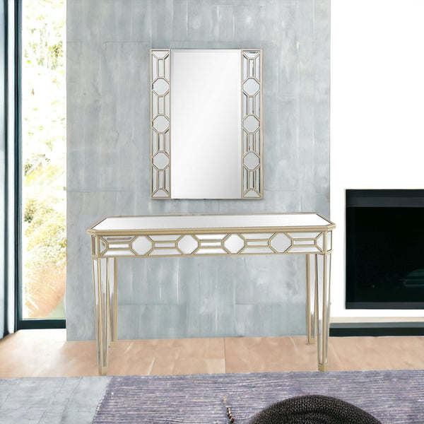 Homeroots Set Of Two 47" Silver And Champagne Mirrored Glass Console Table And Mirror   403863