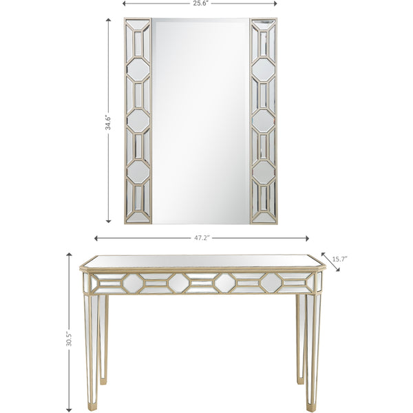 Homeroots Set Of Two 47" Silver And Champagne Mirrored Glass Console Table And Mirror   403863