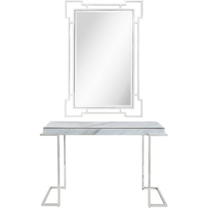 Homeroots Set Of Two 46" White And Silver Faux Marble Mirrored Sled Console Table   403865