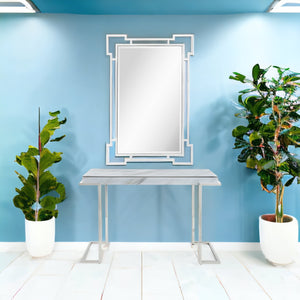 Homeroots Set Of Two 46" White And Silver Faux Marble Mirrored Sled Console Table   403865