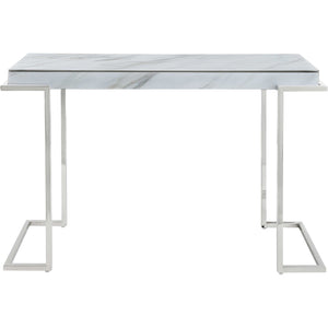 Homeroots Set Of Two 46" White And Silver Faux Marble Mirrored Sled Console Table   403865