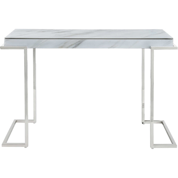 Homeroots Set Of Two 46" White And Silver Faux Marble Mirrored Sled Console Table   403865
