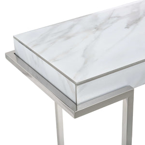 Homeroots Set Of Two 46" White And Silver Faux Marble Mirrored Sled Console Table   403865