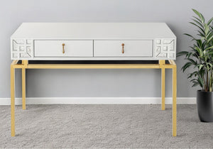 HomeRoots 47" White and Gold Console Table with Drawers - Modern Elegance for Entryways and Living Rooms 403866