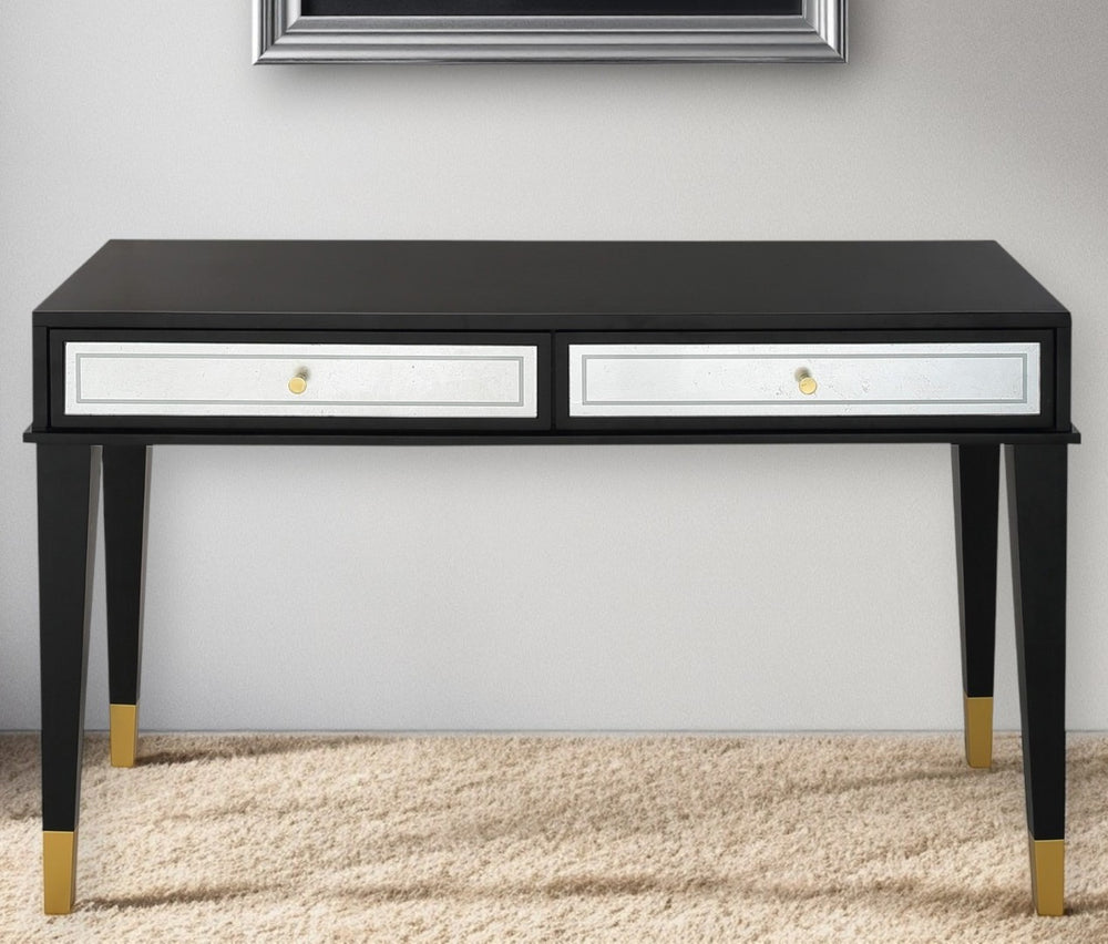 HomeRoots 47" Modern Black Silver and Gold Wood Console Table with Drawers for Stylish Storage Solutions 403867