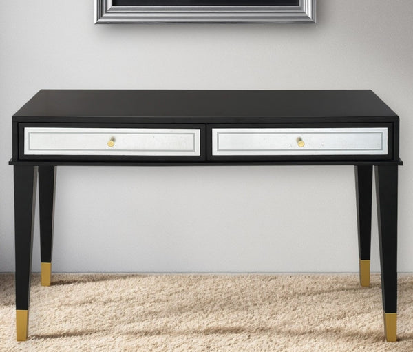 HomeRoots 47" Modern Black Silver and Gold Wood Console Table with Drawers for Stylish Storage Solutions 403867