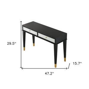 HomeRoots 47" Modern Black Silver and Gold Wood Console Table with Drawers for Stylish Storage Solutions 403867