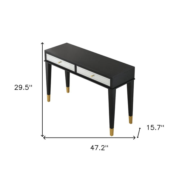 HomeRoots 47" Modern Black Silver and Gold Wood Console Table with Drawers for Stylish Storage Solutions 403867