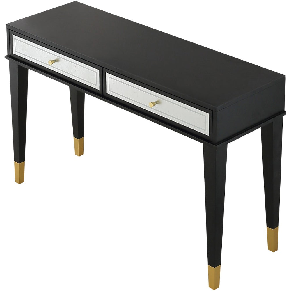 HomeRoots 47" Modern Black Silver and Gold Wood Console Table with Drawers for Stylish Storage Solutions 403867