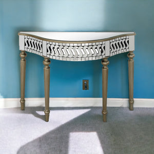 Homeroots 44" Silver And Gold Mirrored Glass Free Form Console Table   403869