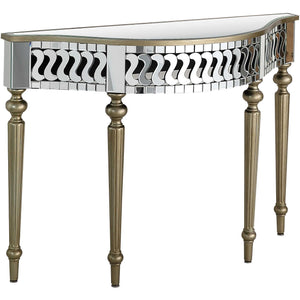 Homeroots 44" Silver And Gold Mirrored Glass Free Form Console Table   403869