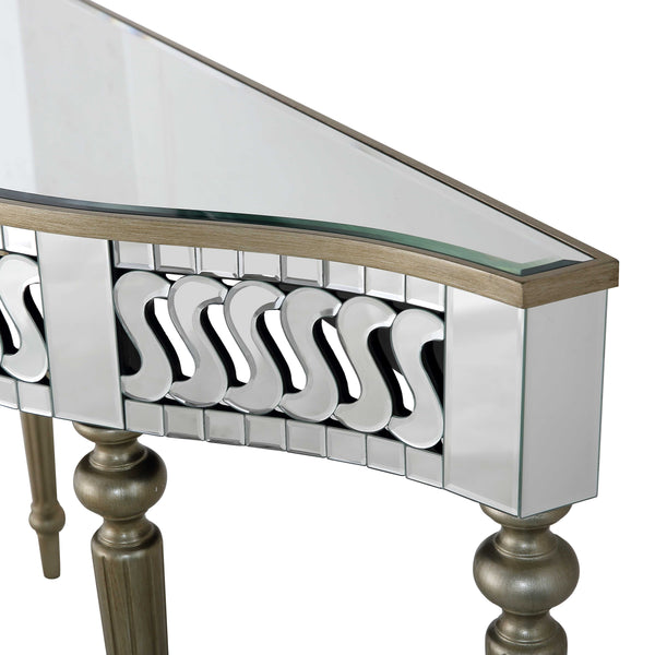 Homeroots 44" Silver And Gold Mirrored Glass Free Form Console Table   403869