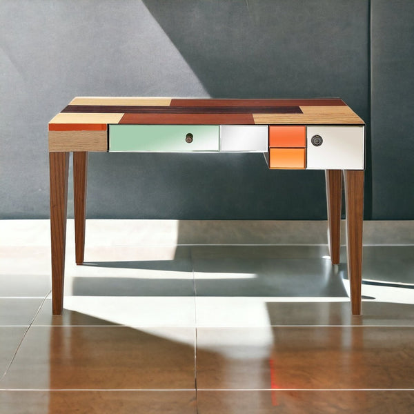 HomeRoots 51" Wood Brown Console Table with Mirrored Accents & Soft-Close Drawers for Stylish Storage Solutions 403870