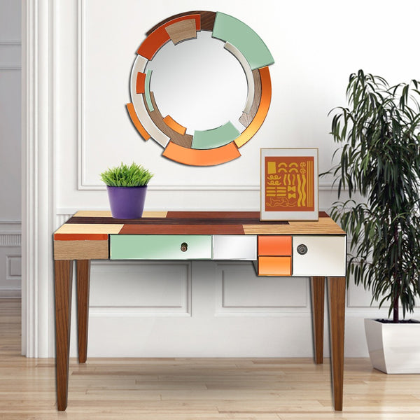 HomeRoots 51" Wood Brown Console Table with Mirrored Accents & Soft-Close Drawers for Stylish Storage Solutions 403870