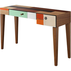 HomeRoots 51" Wood Brown Console Table with Mirrored Accents & Soft-Close Drawers for Stylish Storage Solutions 403870