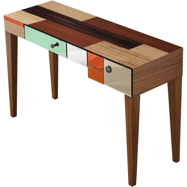 HomeRoots 51" Wood Brown Console Table with Mirrored Accents & Soft-Close Drawers for Stylish Storage Solutions 403870