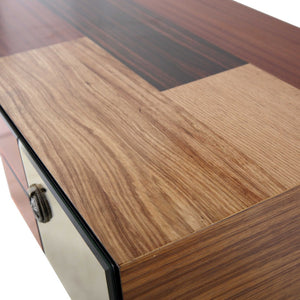 HomeRoots 51" Wood Brown Console Table with Mirrored Accents & Soft-Close Drawers for Stylish Storage Solutions 403870