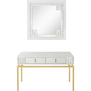 Homeroots Set Of Two 47" White And Gold Solid Wood Mirrored Console Table And Drawers   403871