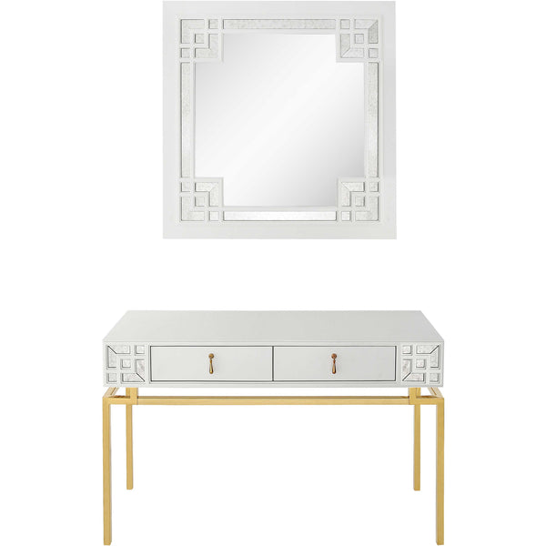 Homeroots Set Of Two 47" White And Gold Solid Wood Mirrored Console Table And Drawers   403871