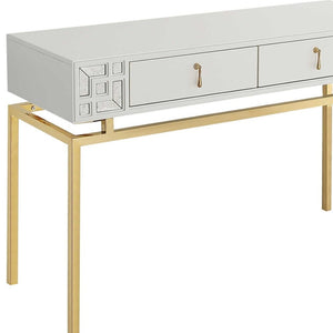 HomeRoots 47" Chic White and Gold Mirrored Console Table with Drawers - Stylish Entryway Accent & Storage Solution 403871