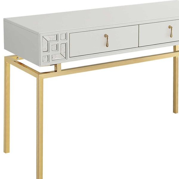 HomeRoots 47" Chic White and Gold Mirrored Console Table with Drawers - Stylish Entryway Accent & Storage Solution 403871