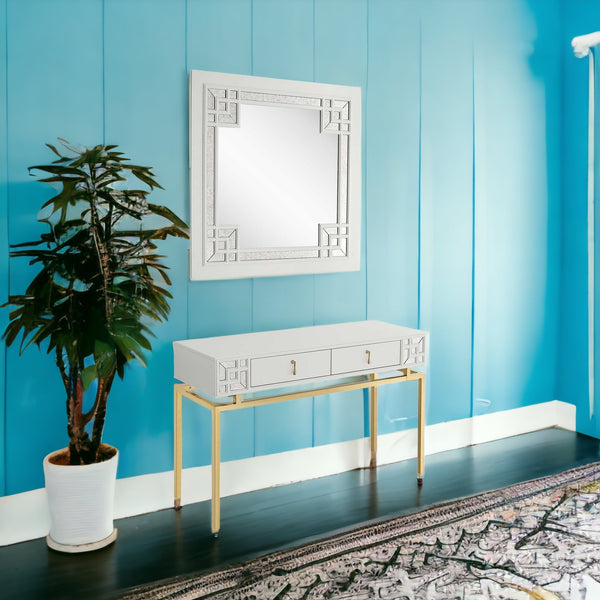 Homeroots Set Of Two 47" White And Gold Solid Wood Mirrored Console Table And Drawers   403871