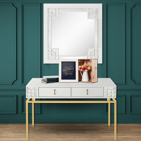 Homeroots Set Of Two 47" White And Gold Solid Wood Mirrored Console Table And Drawers   403871
