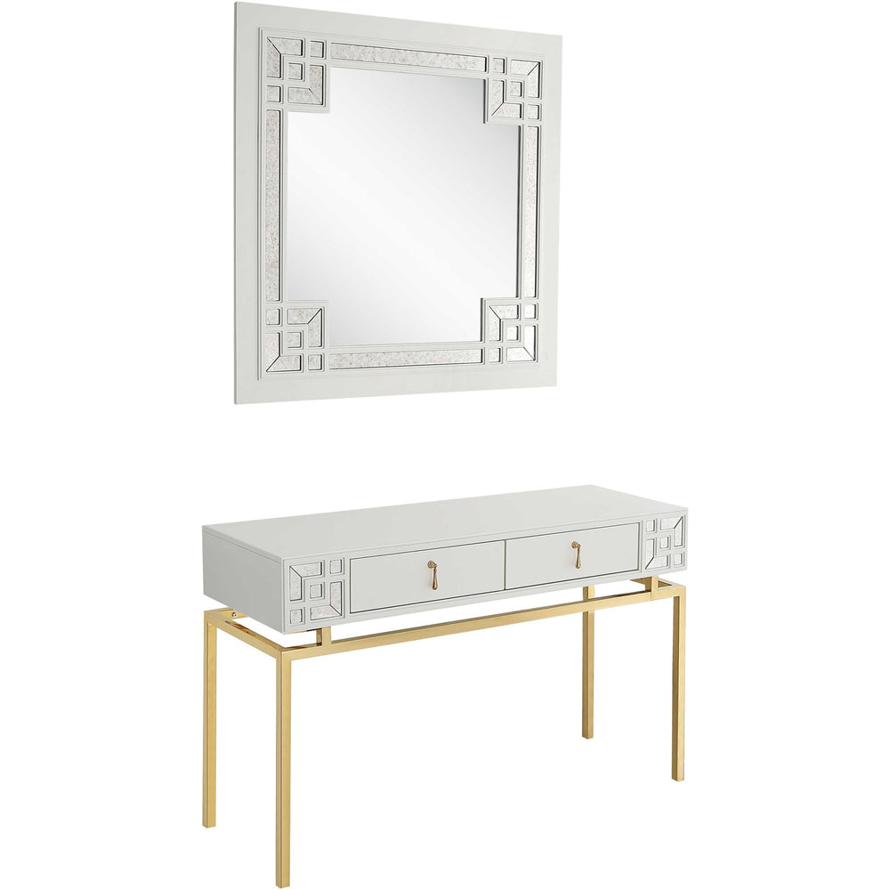 Homeroots Set Of Two 47" White And Gold Solid Wood Mirrored Console Table And Drawers   403871
