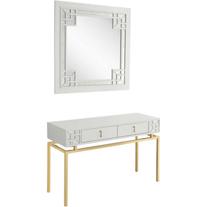 Homeroots Set Of Two 47" White And Gold Solid Wood Mirrored Console Table And Drawers   403871