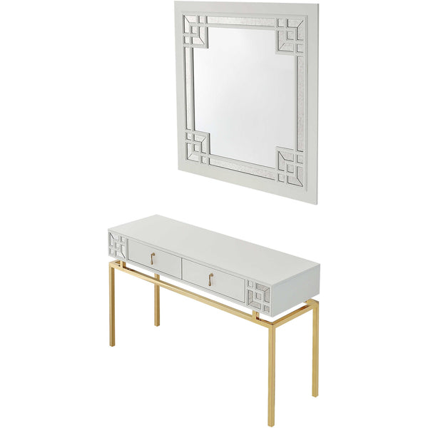 Homeroots Set Of Two 47" White And Gold Solid Wood Mirrored Console Table And Drawers   403871