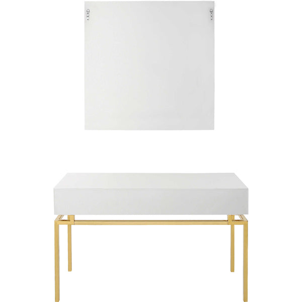 Homeroots Set Of Two 47" White And Gold Solid Wood Mirrored Console Table And Drawers   403871
