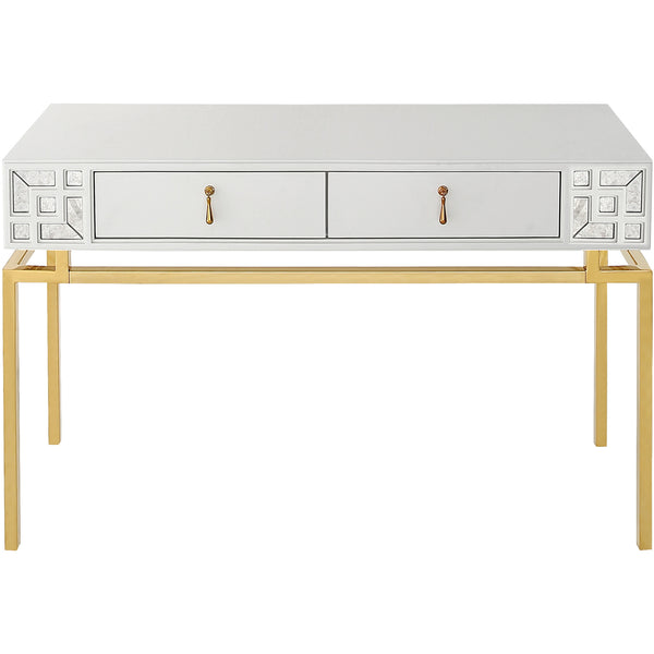 Homeroots Set Of Two 47" White And Gold Solid Wood Mirrored Console Table And Drawers   403871