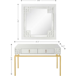 Homeroots Set Of Two 47" White And Gold Solid Wood Mirrored Console Table And Drawers   403871