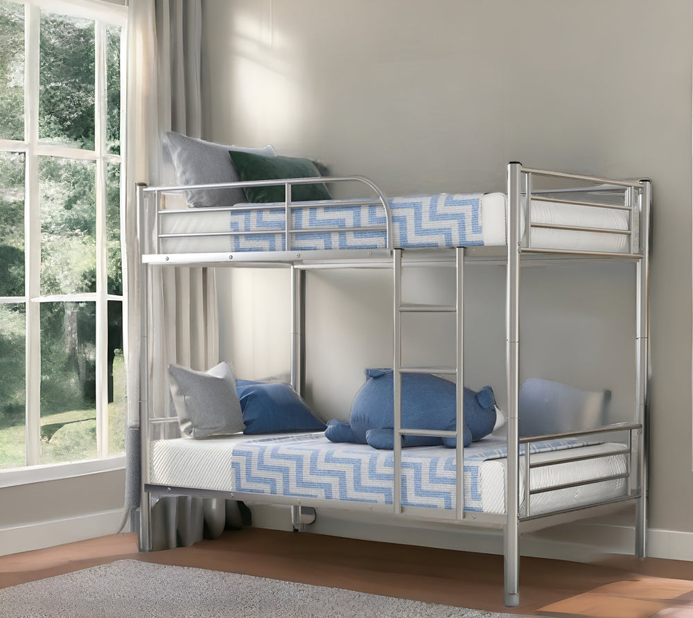 Homeroots Silver Twin Over Twin  Separable Bunk Bed  Steel 403875